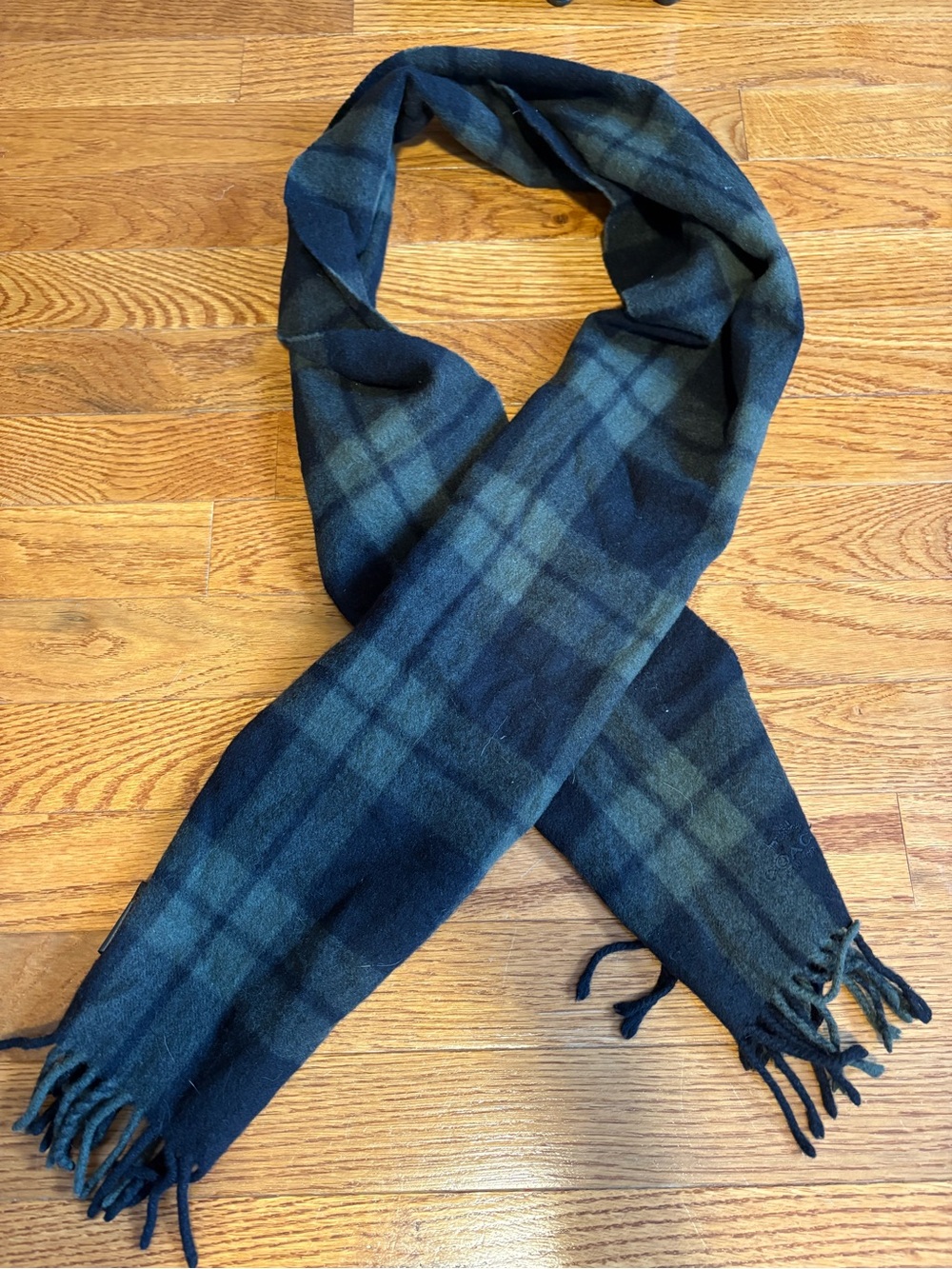 Coach Men's Wool-Cashmere Plaid Scarf in Dark Green and Navy